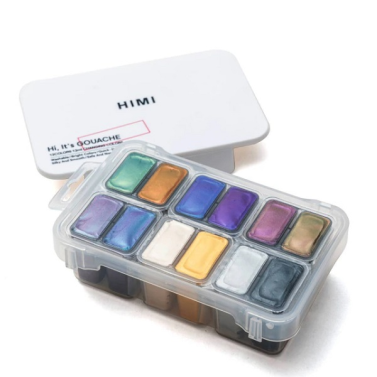 Tinta Guache 12ml c/12 Metalicas Estojo Branco TST177 Himi